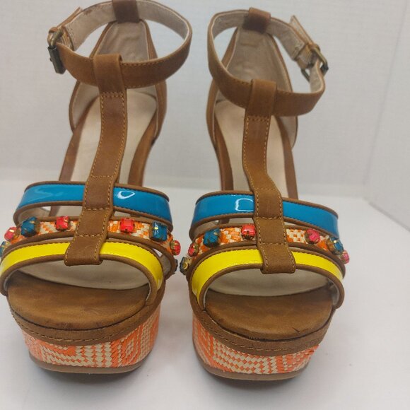 ALDO Multi Color Platform Wedge Sandals Women's Size US 6.5/ EUR 37 - Picture 2 of 11
